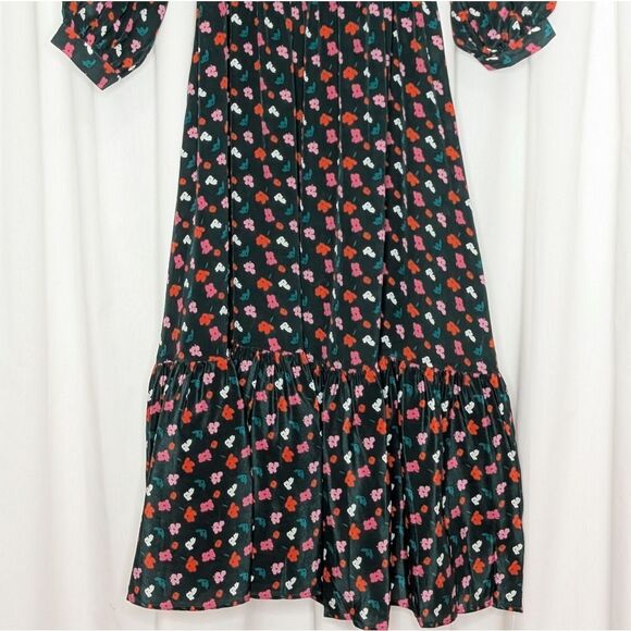 Tucker Juliette Dress Emerald Painted Poppies Micro in Silk Crepe de Chine Midi - Picture 3 of 8